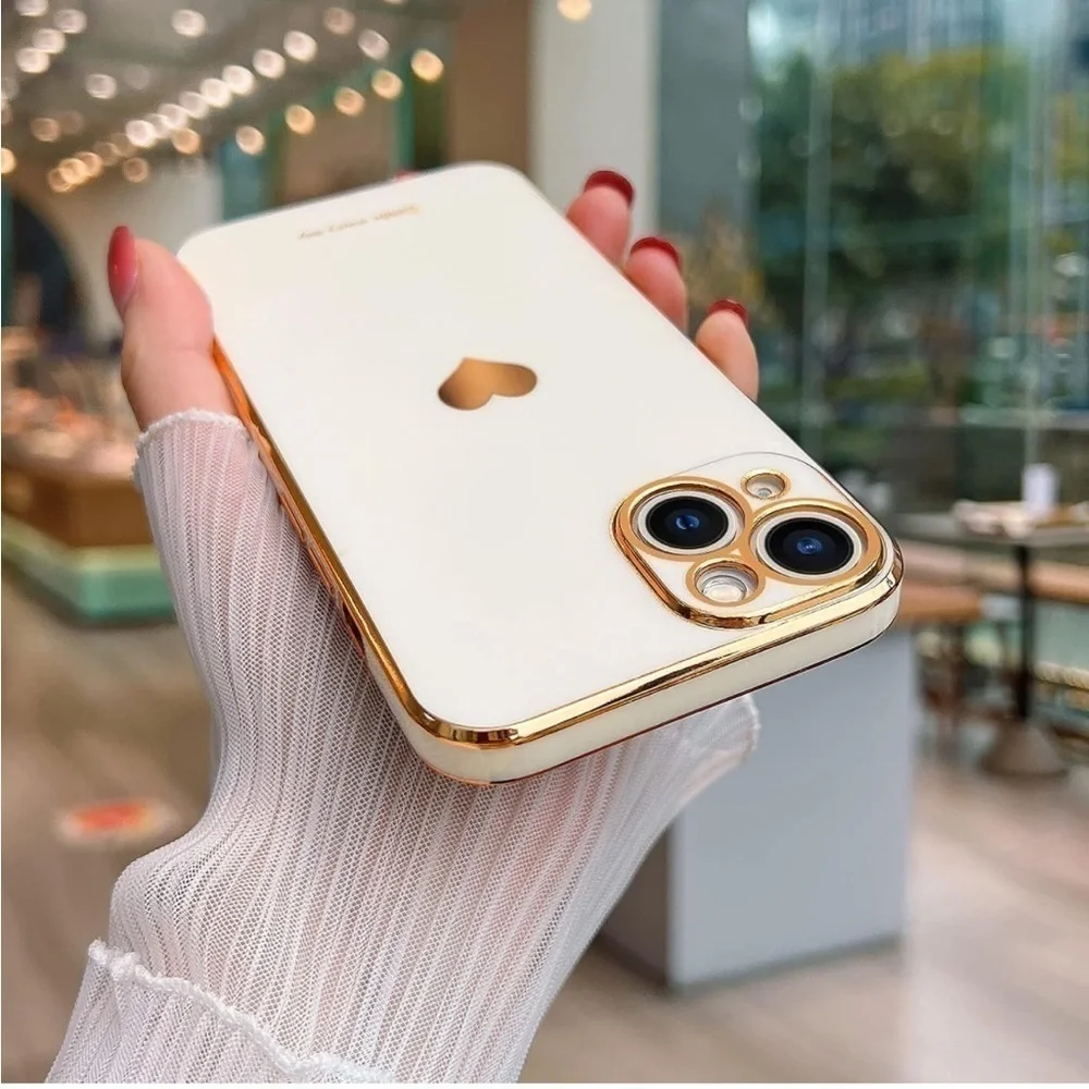 iPhone 13 Case Love-Heart Plating Soft Back  Silicone Shockproof White
